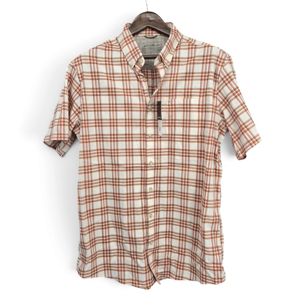 Eddie Bauer Voyager Flex Shirt Mens Large Tall LT Plaid Short Sleeve Stretch NWT